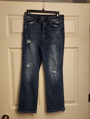 Boyfriend Jeans - Distressed Dark Blue Denim